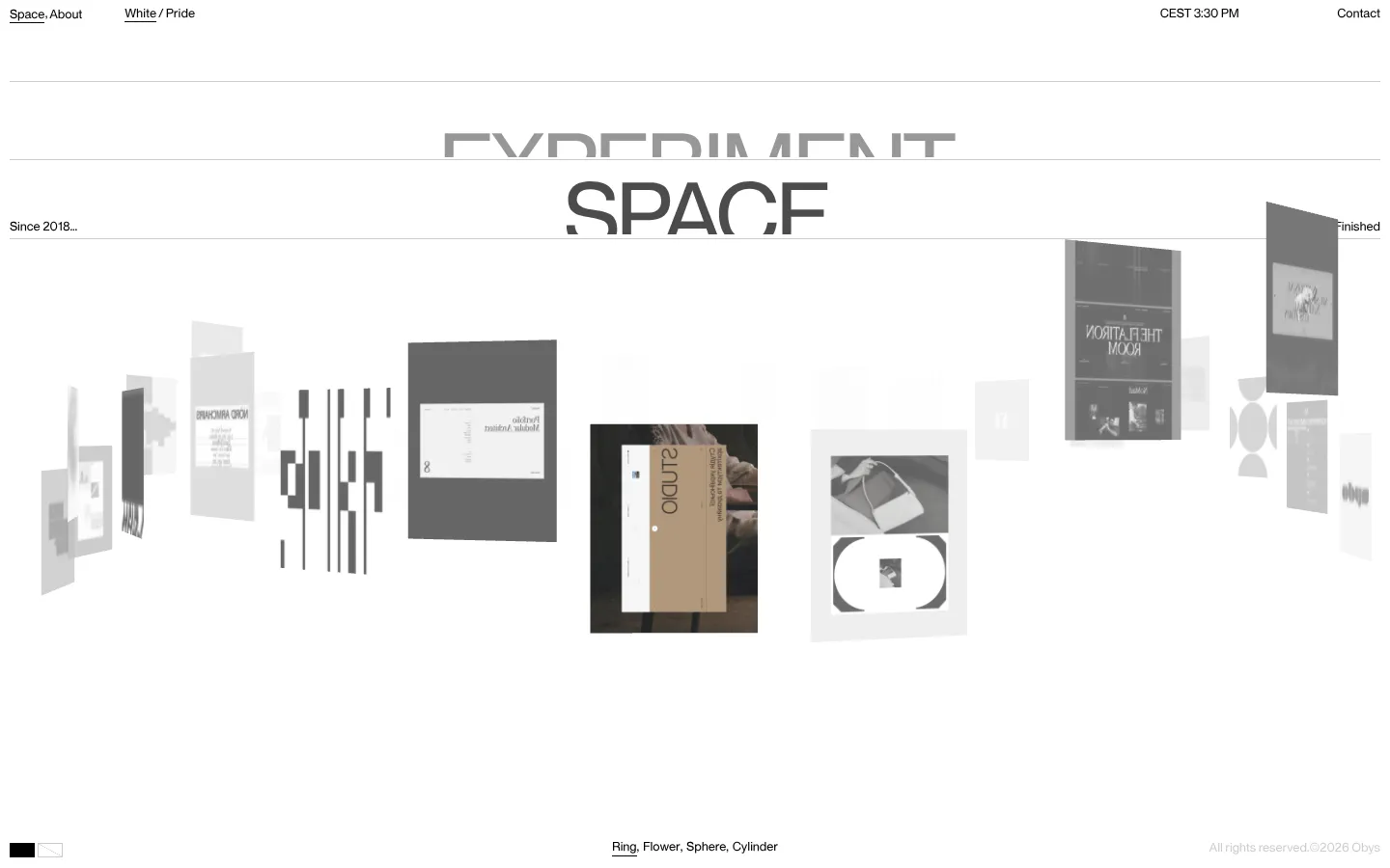 Obys® Experiment Space 브랜드 웹사이트 디자인 레퍼런스